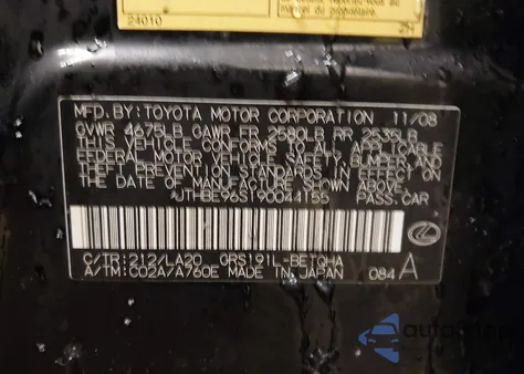 2009 Lexus Gs 350 z USA, uszkodzony, nr VIN JTHBE96S190044155